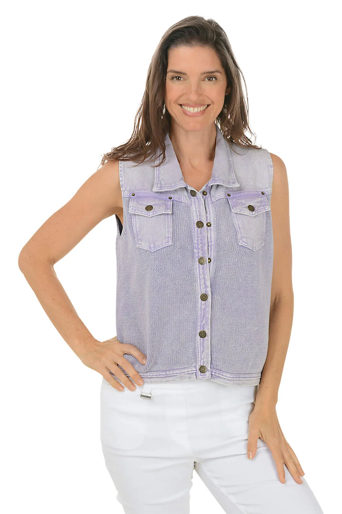 Button-Front Denim Sweater Vest