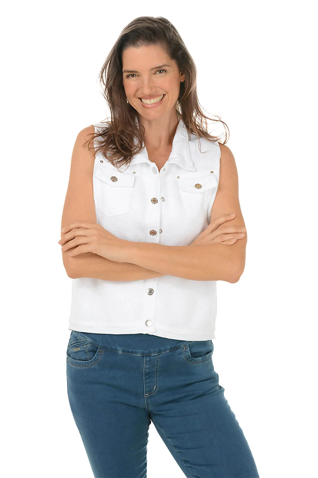 Button-Front Denim Sweater Vest