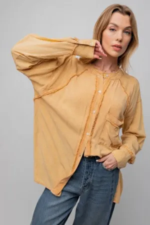 Camel Mineral Wash Button Front with Fray Details
