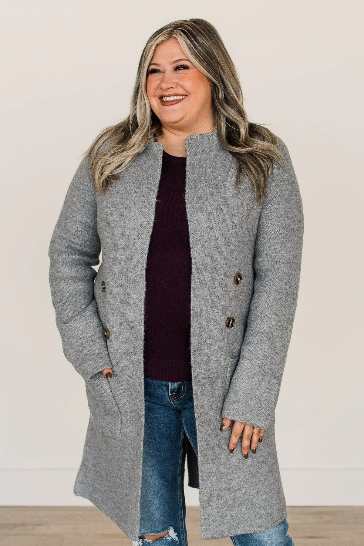 Can't Stop Staring Knit Trench Coat- Heather Grey