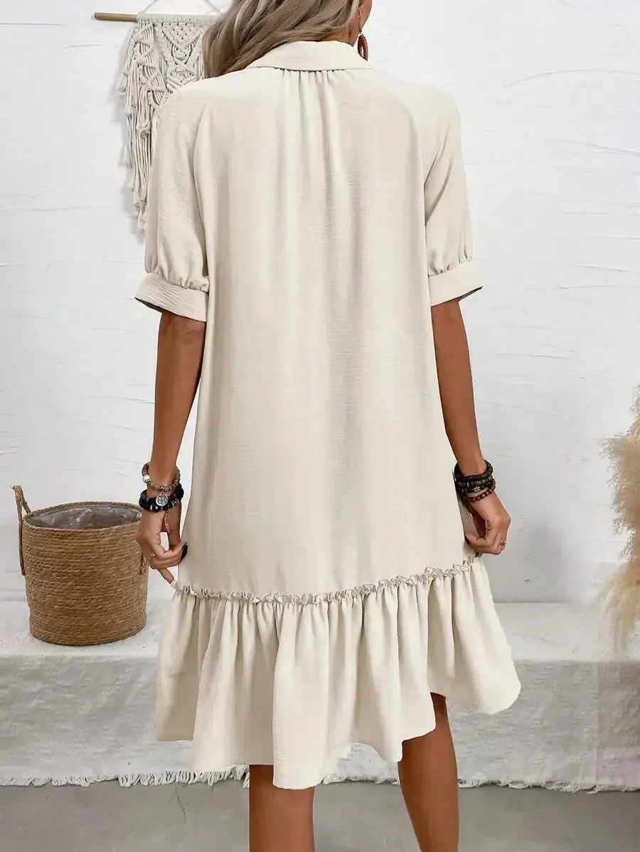 Carla – Button-Down Ruffle Hem Dress
