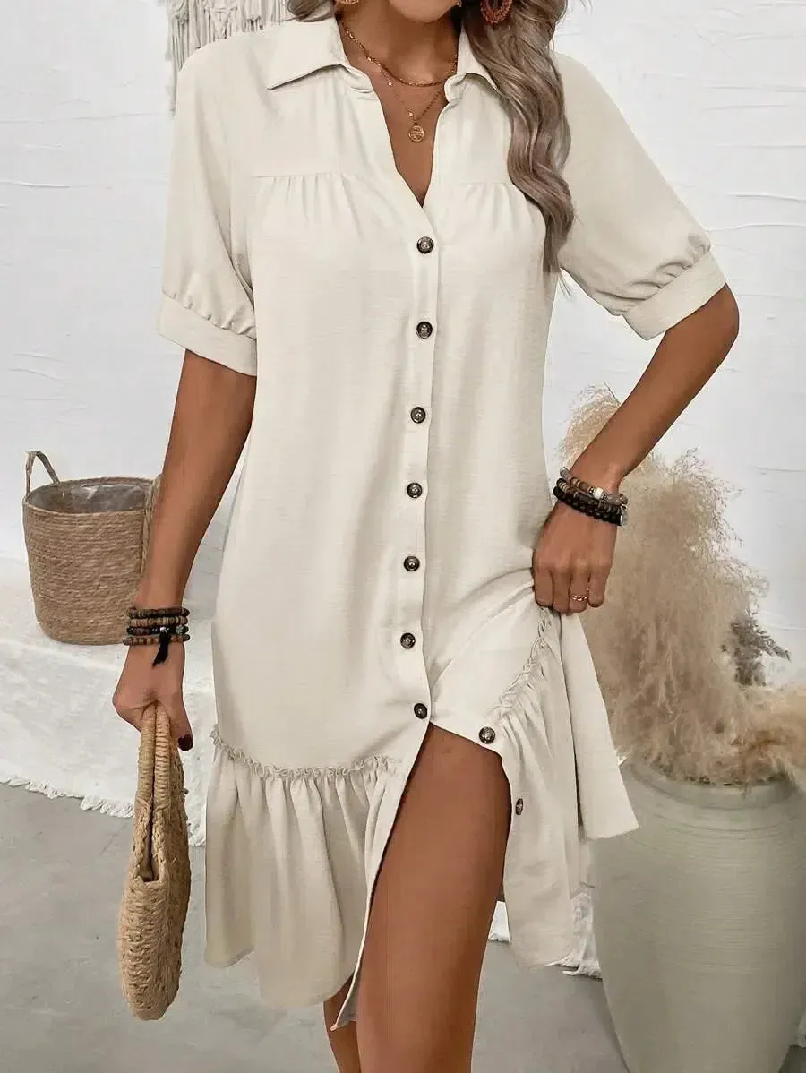 Carla – Button-Down Ruffle Hem Dress