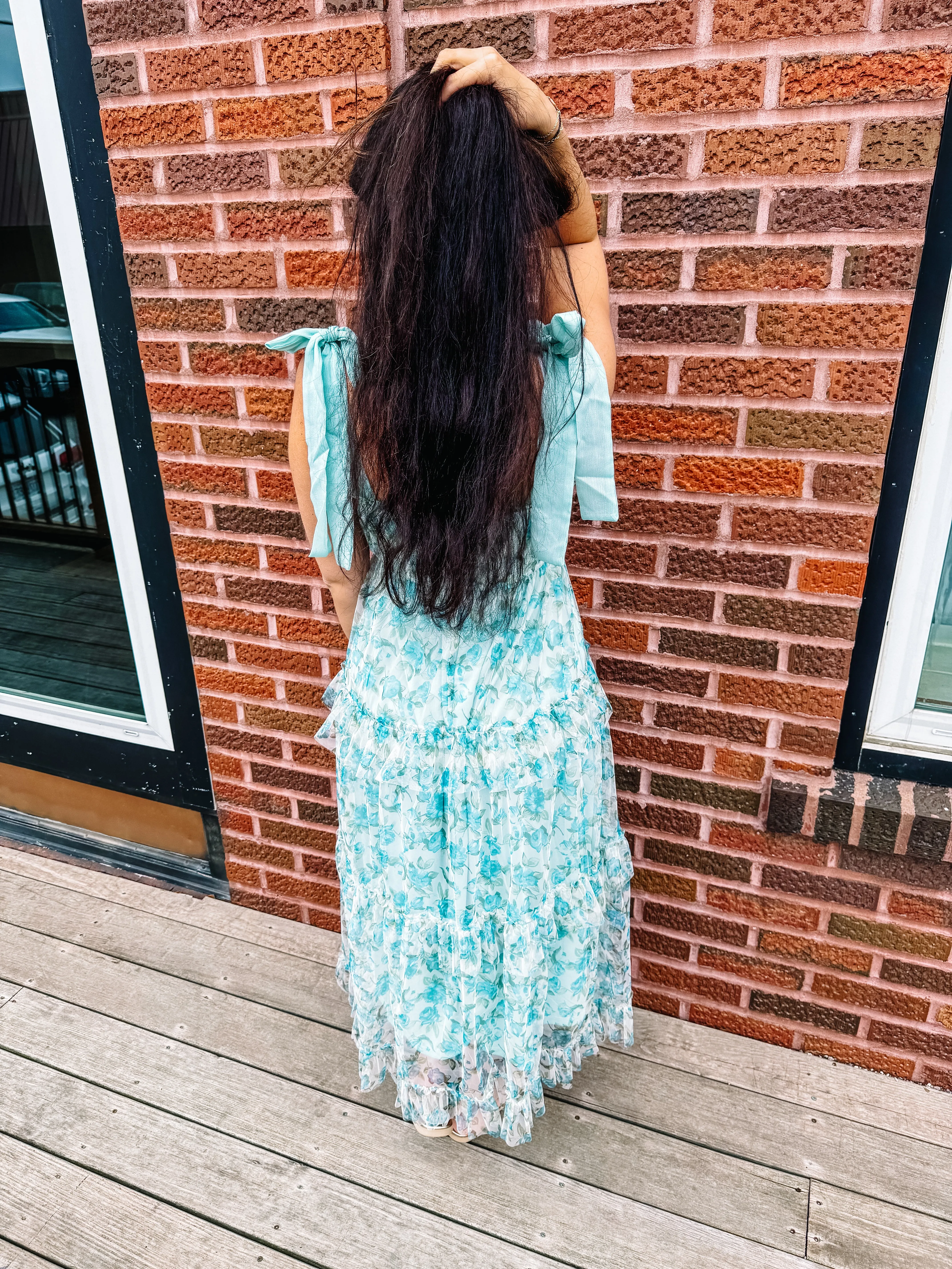 Carma- FLORAL TIE STRAP RUFFLE TRIM TIERED MAXI DRESS