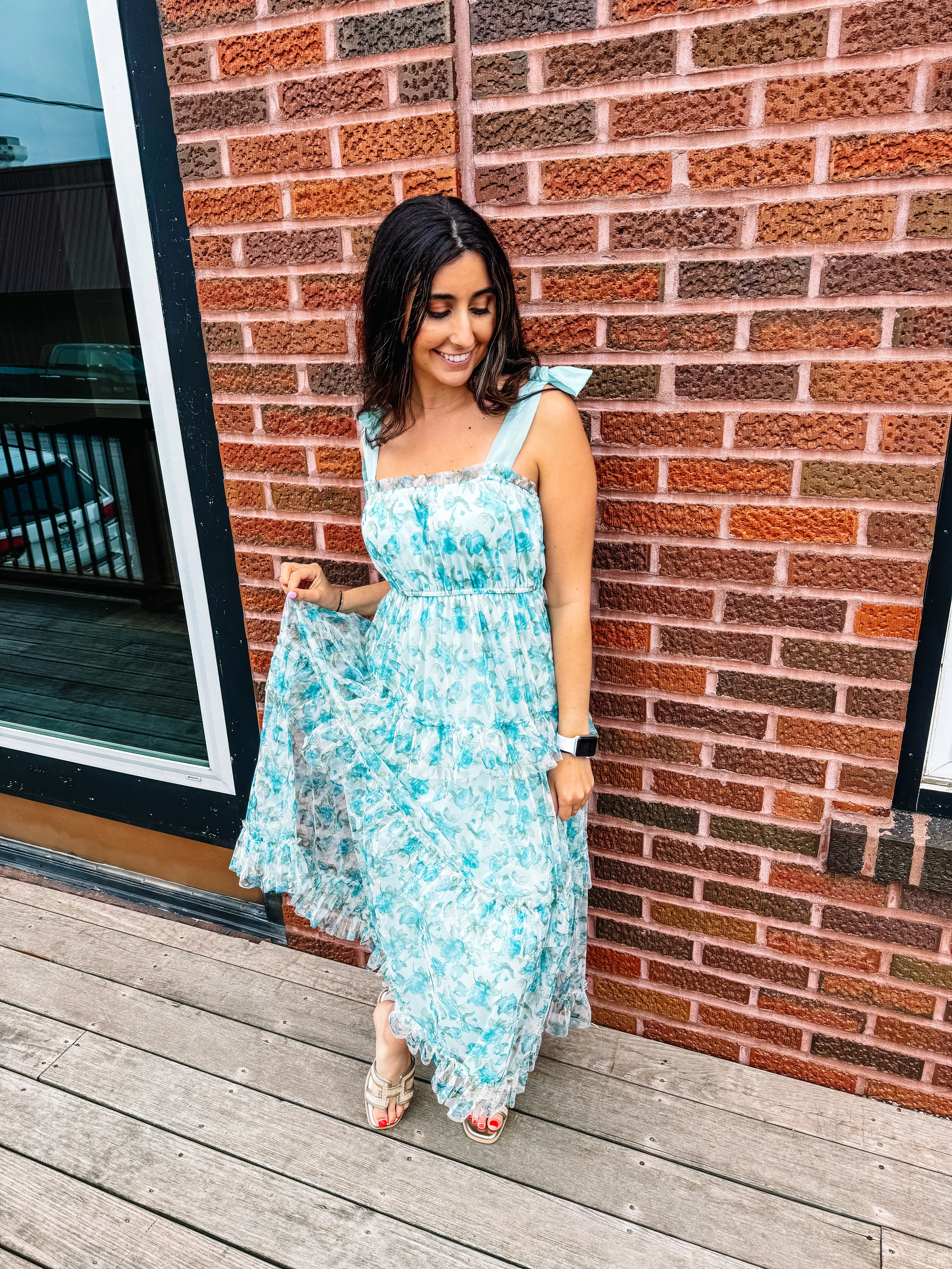 Carma- FLORAL TIE STRAP RUFFLE TRIM TIERED MAXI DRESS