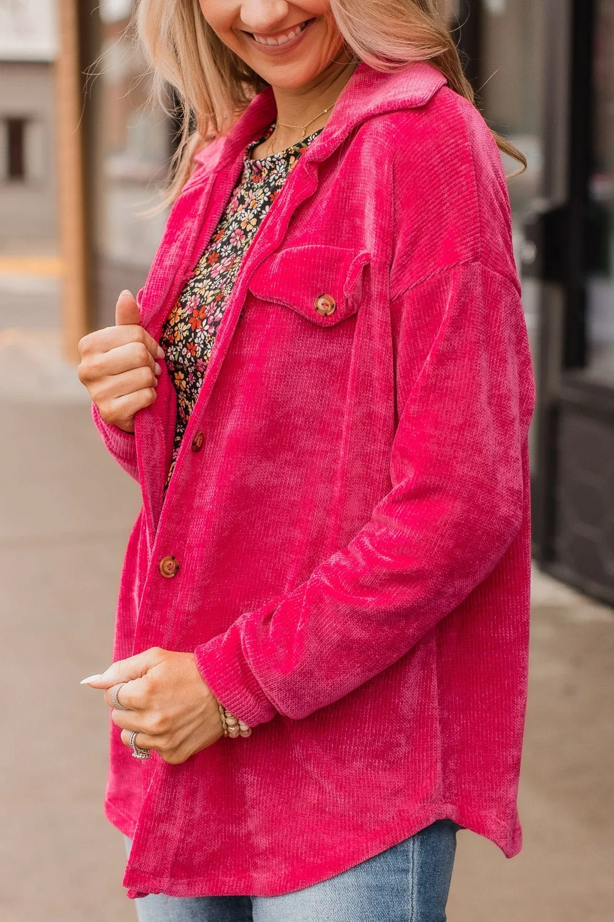 Cause For Applause Knit Button Top- Fuchsia