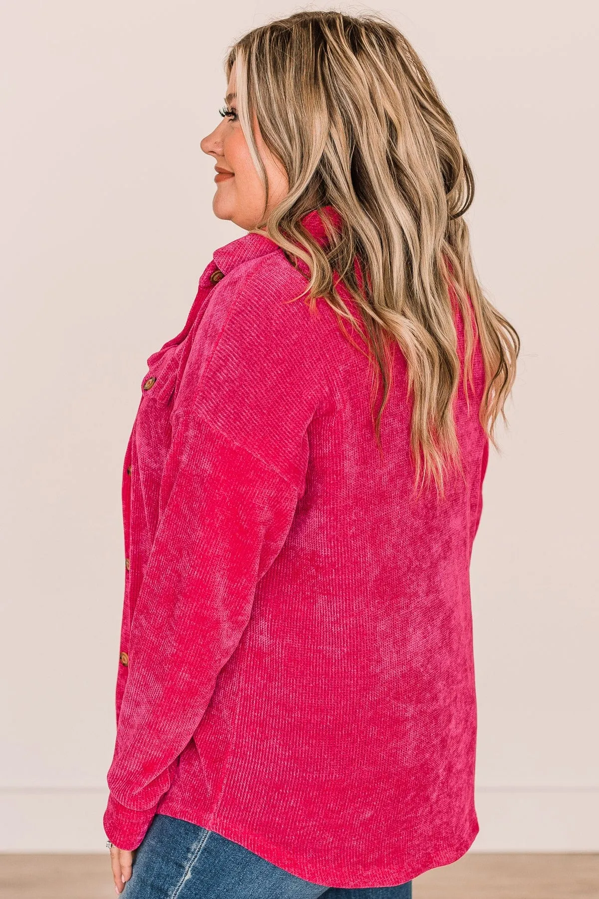 Cause For Applause Knit Button Top- Fuchsia