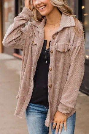Cause For Applause Knit Button Top- Light Mocha