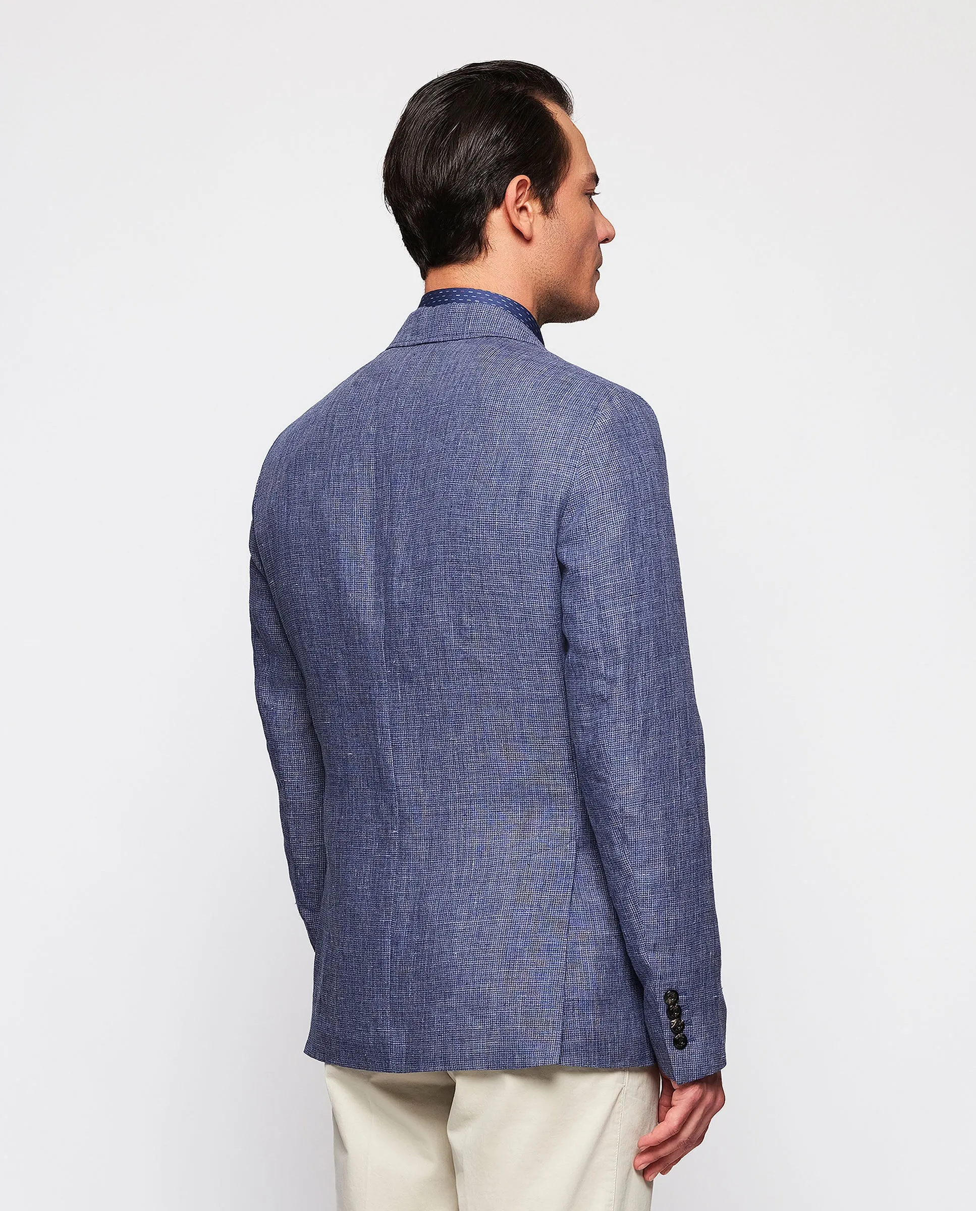 Chaqueta azul de lino pata de gallo