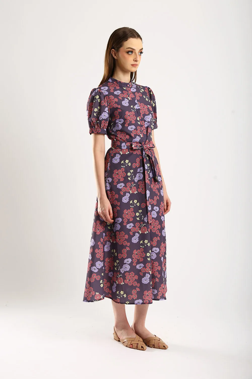 Charlotte Midi Dress in Purple Floral
