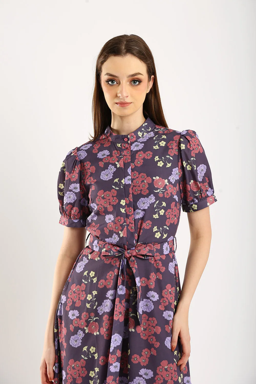 Charlotte Midi Dress in Purple Floral