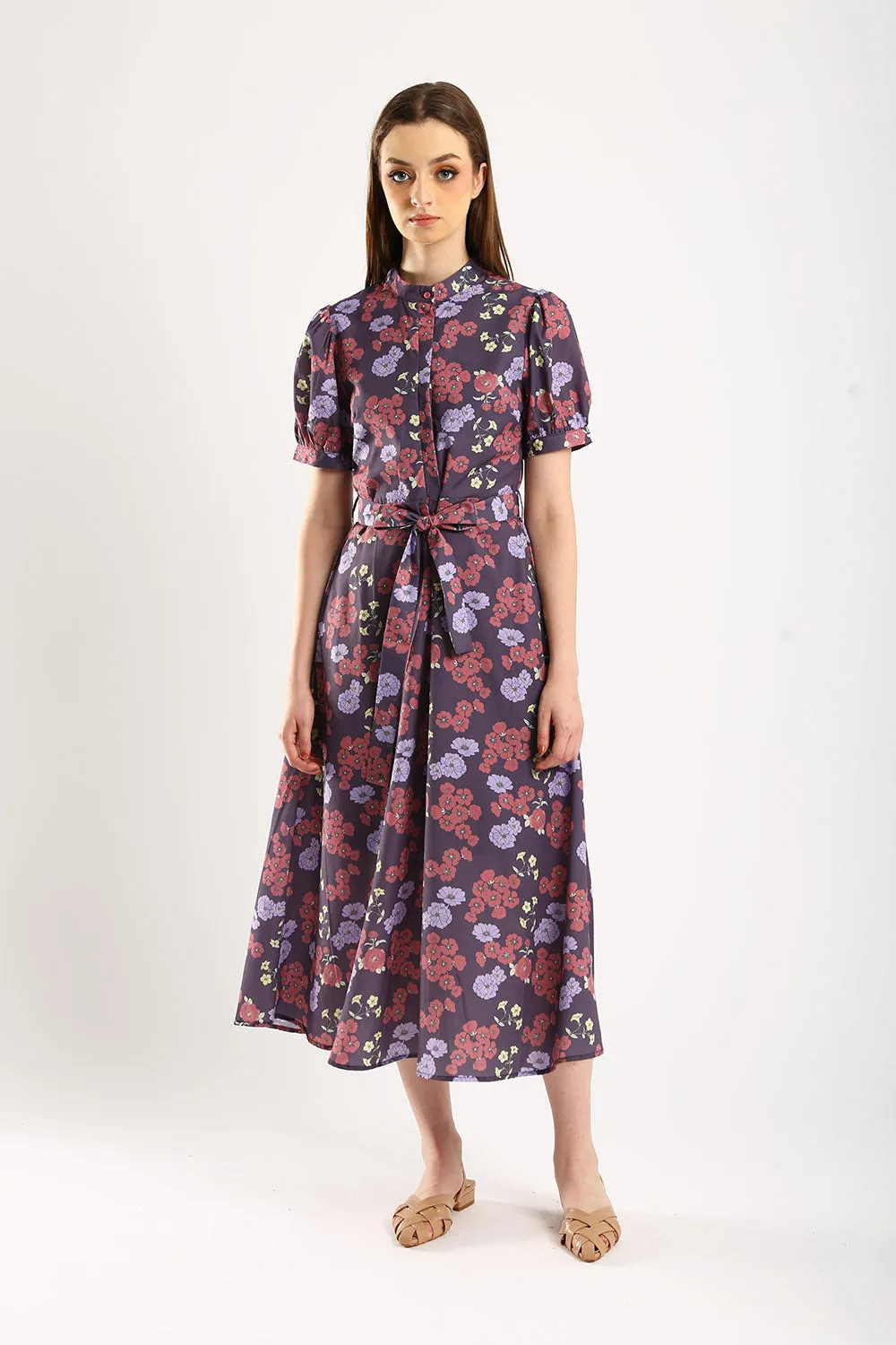 Charlotte Midi Dress in Purple Floral