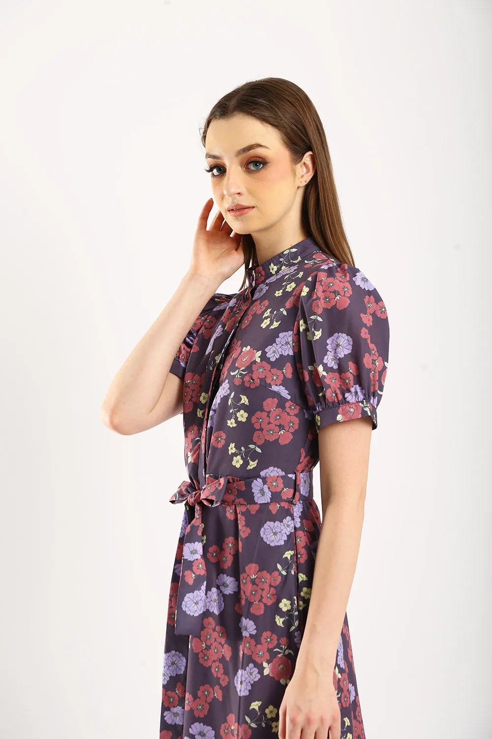 Charlotte Midi Dress in Purple Floral