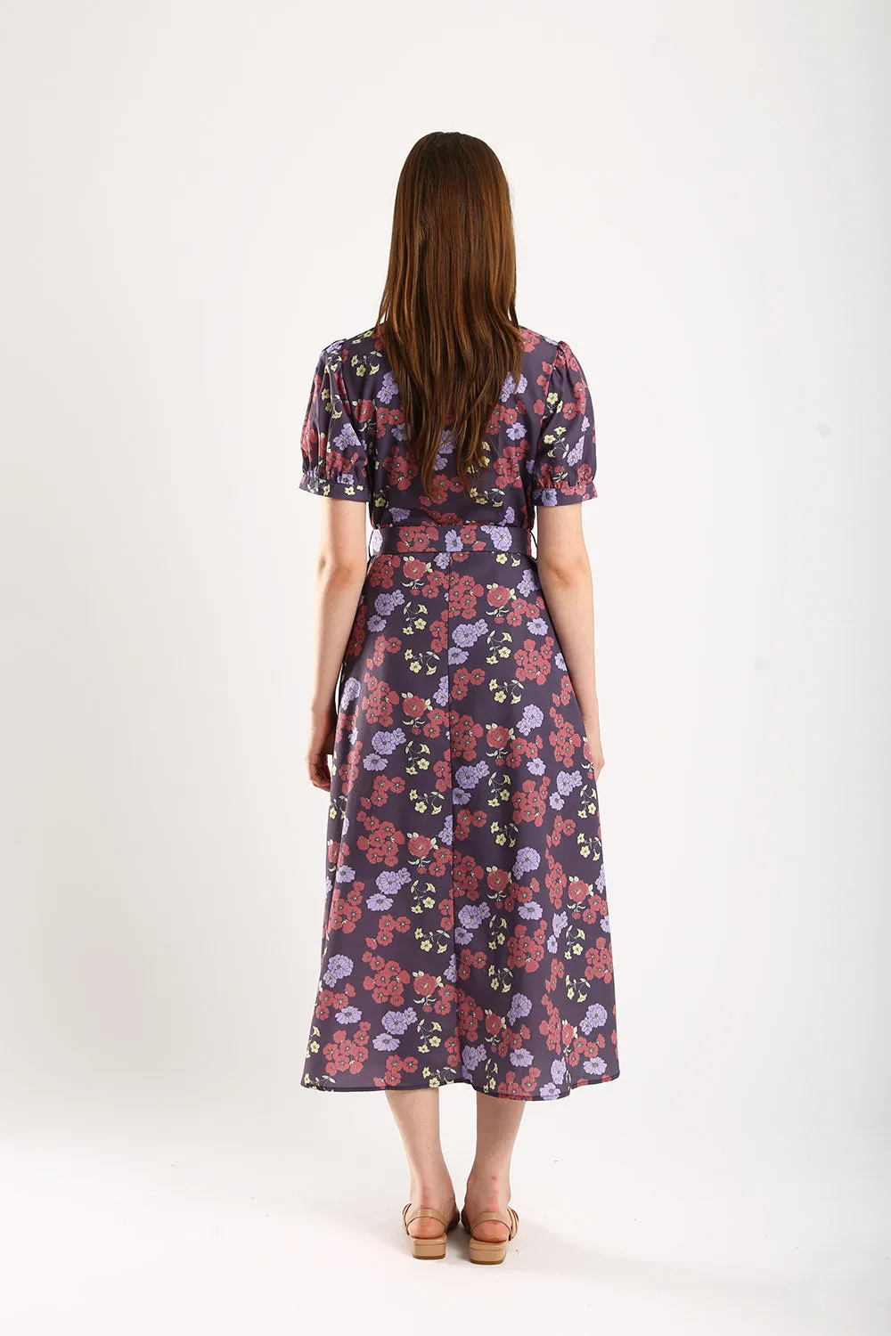 Charlotte Midi Dress in Purple Floral