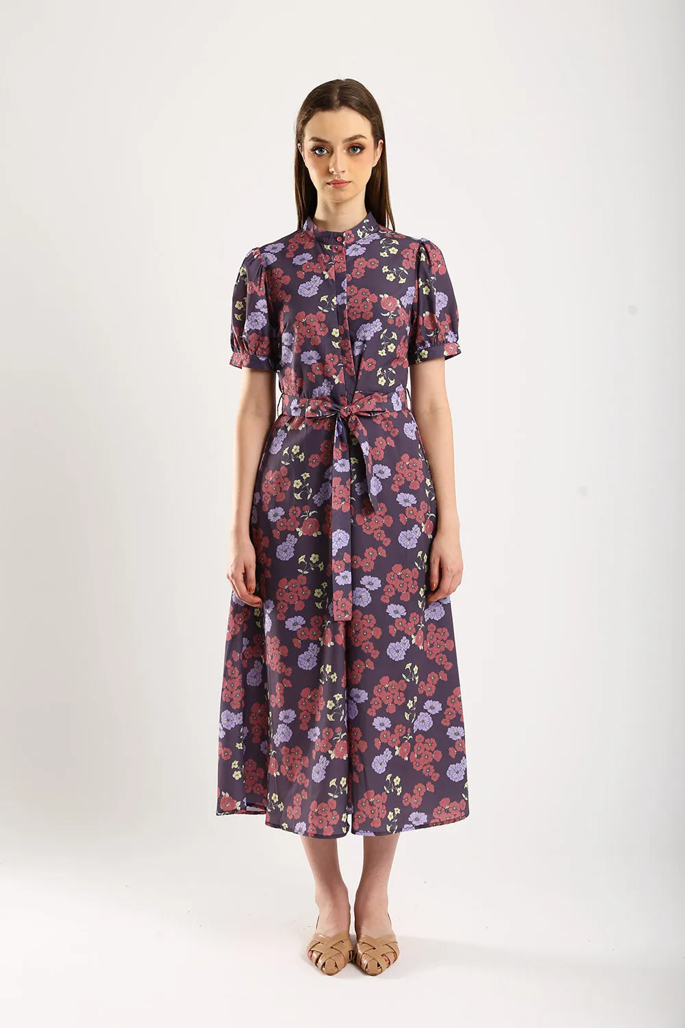 Charlotte Midi Dress in Purple Floral
