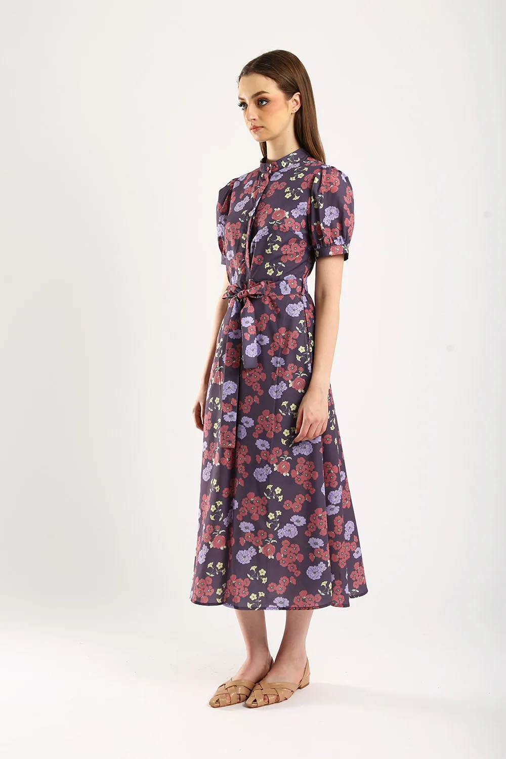 Charlotte Midi Dress in Purple Floral