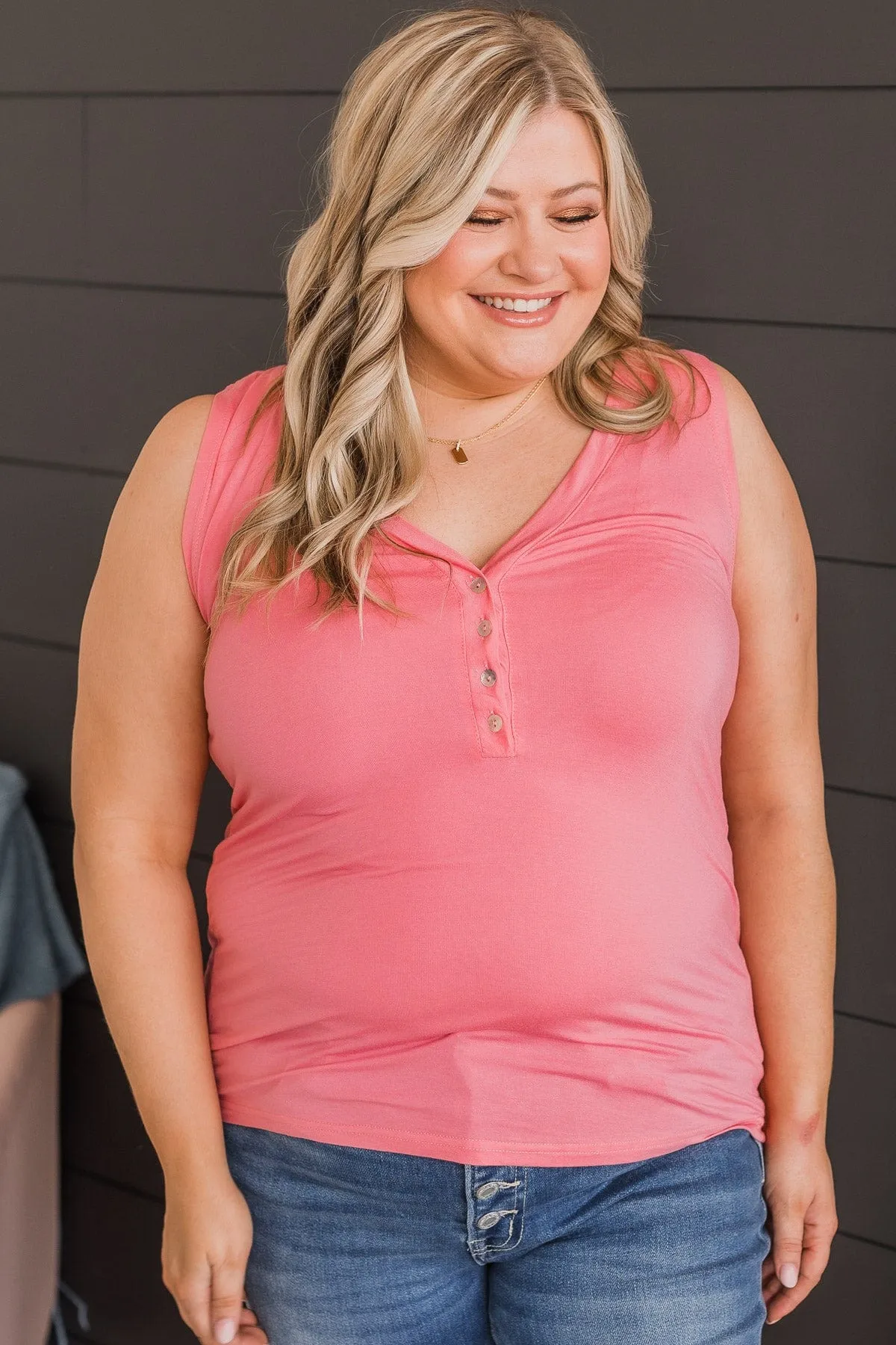 Charming Encounters Button Tank Top- Bubblegum Pink