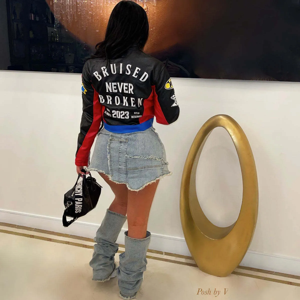 Chic High Street Print Stand Collar Short Zipper Jacket for Trendsetters