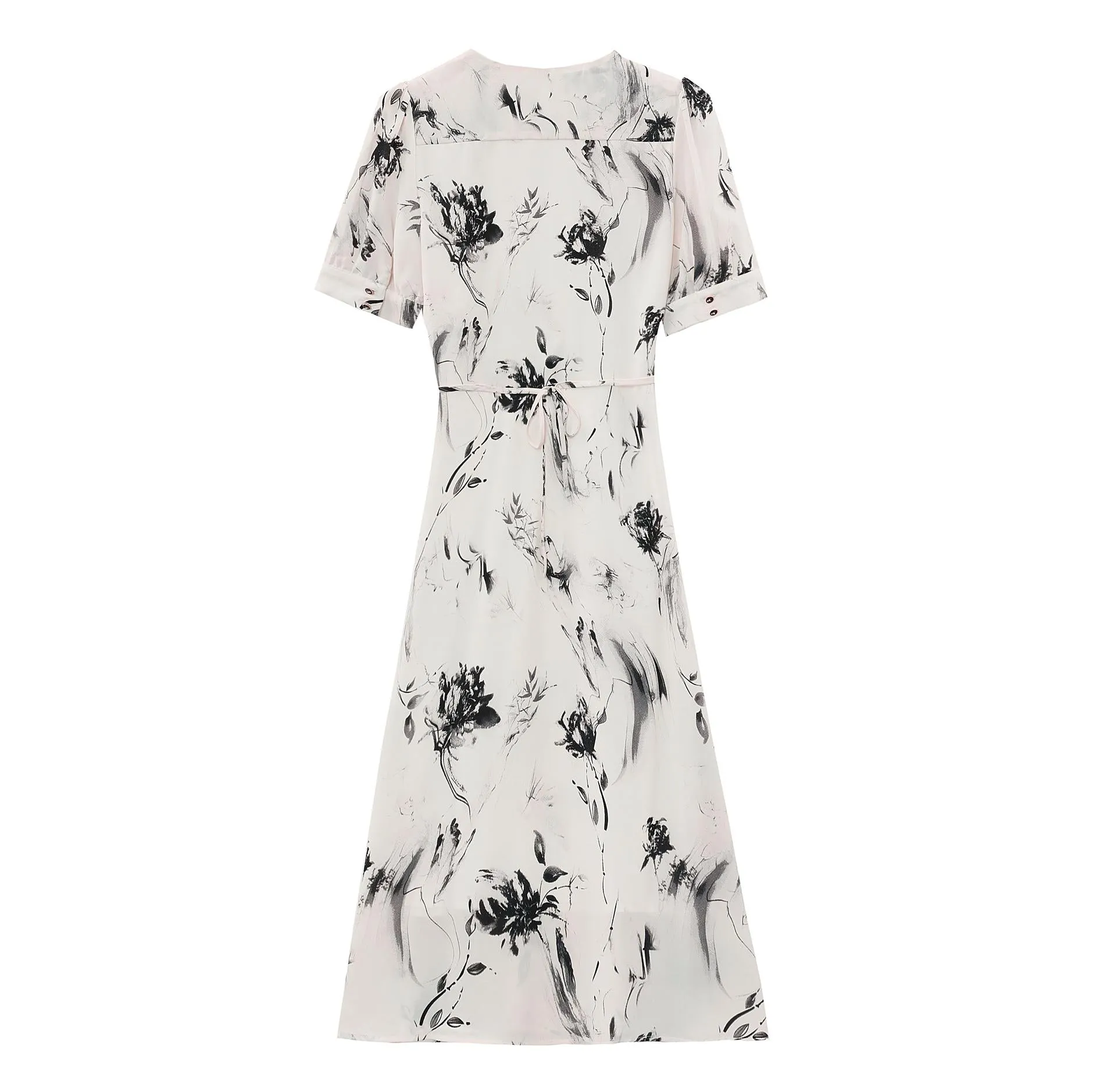 Chic Women's Summer Summer Frock Featuring a Wrap Neckline and Mid-Length Style