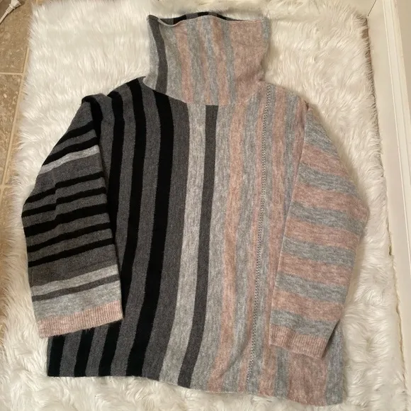 Clotheshead Women’s Striped Tunic Multi-Tone Cowl Neck L/S Sweater Sz L/XL NEW