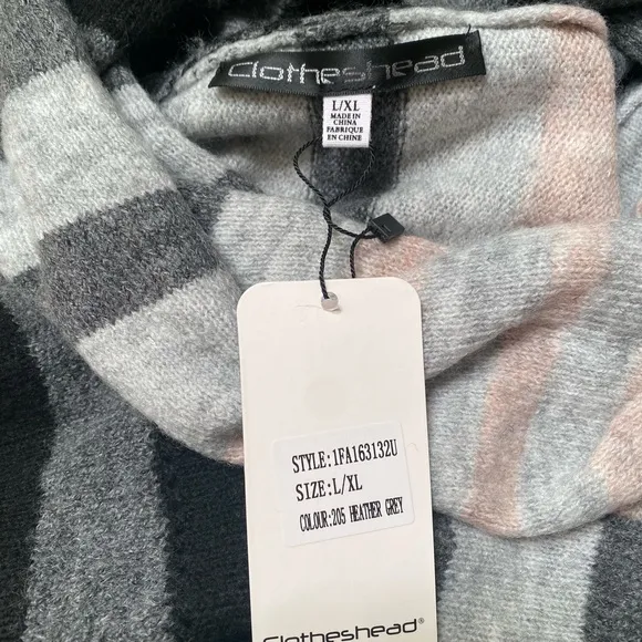 Clotheshead Women’s Striped Tunic Multi-Tone Cowl Neck L/S Sweater Sz L/XL NEW