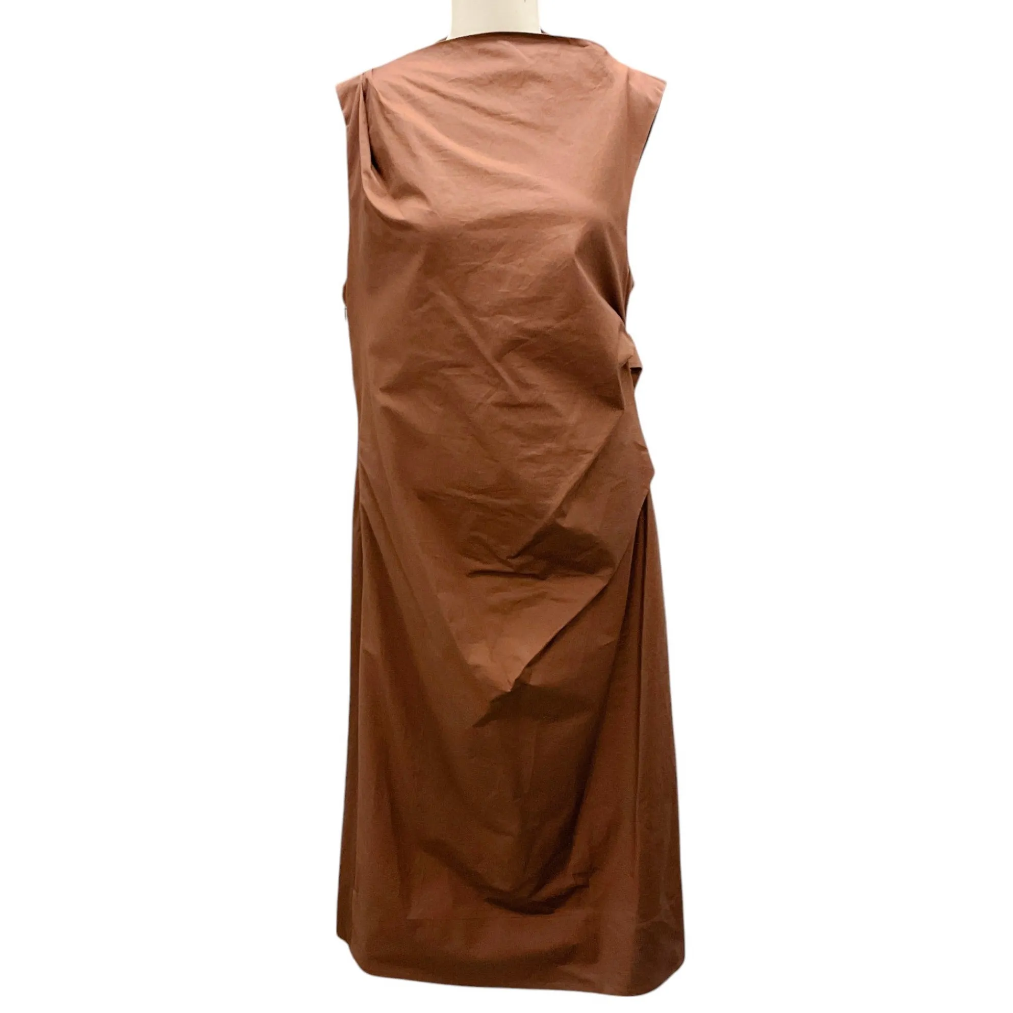 CO Brown Draped Sleeveless Dress