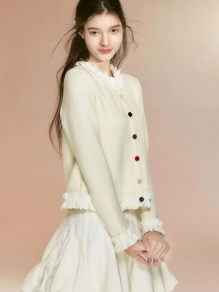 Colorful velvet button girly knitted【s0000003644】