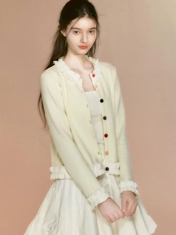 Colorful velvet button girly knitted【s0000003644】