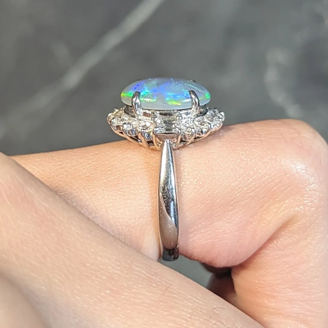 Contemporary 0.86 CTW Diamond Opal Platinum Halo Cluster Ring