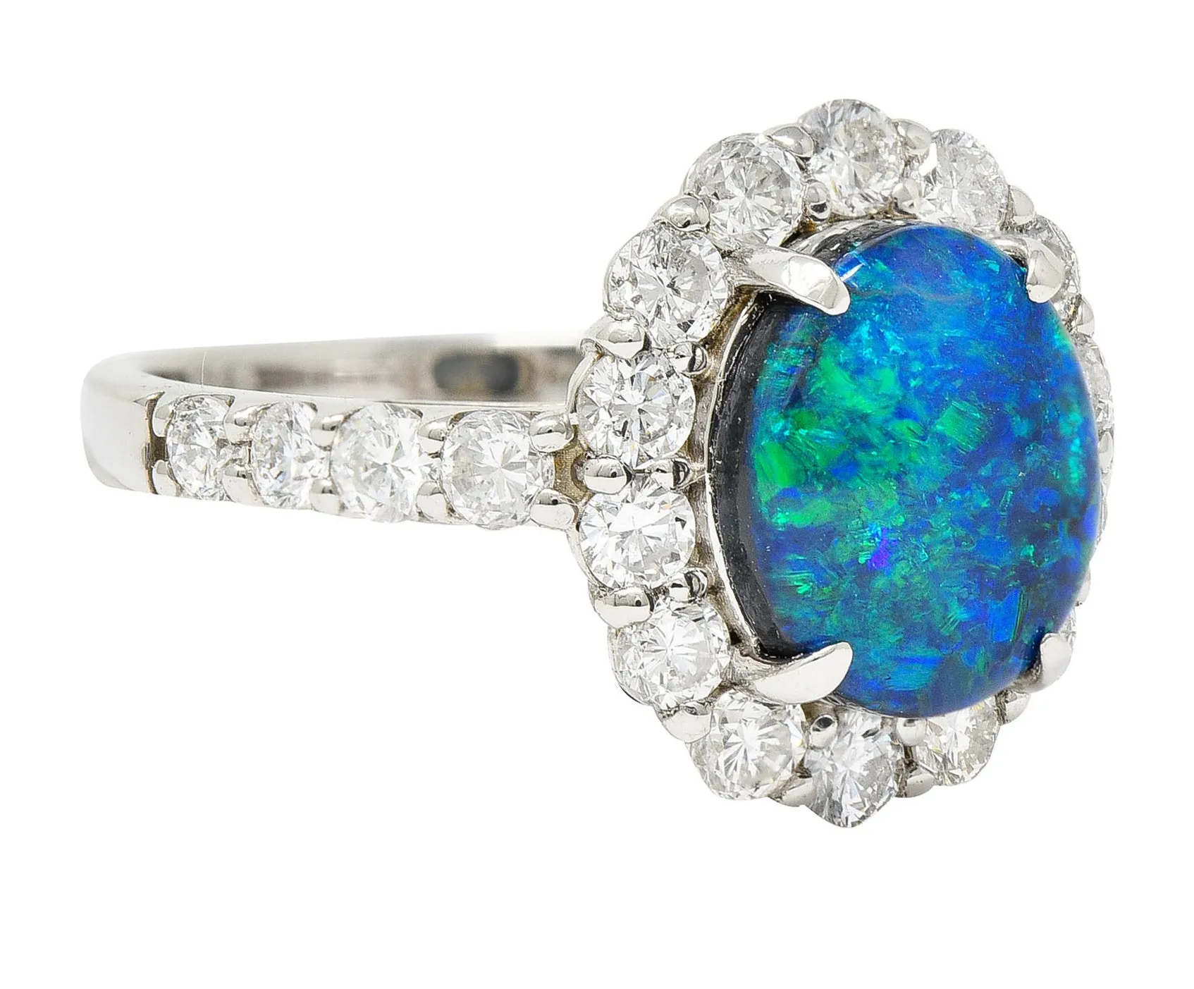 Contemporary Opal Diamond Platinum Cluster Ring