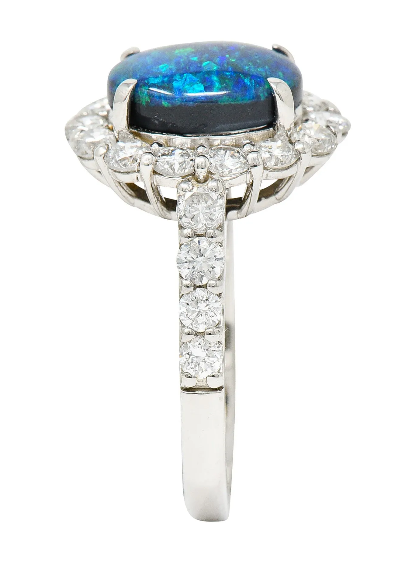 Contemporary Opal Diamond Platinum Cluster Ring