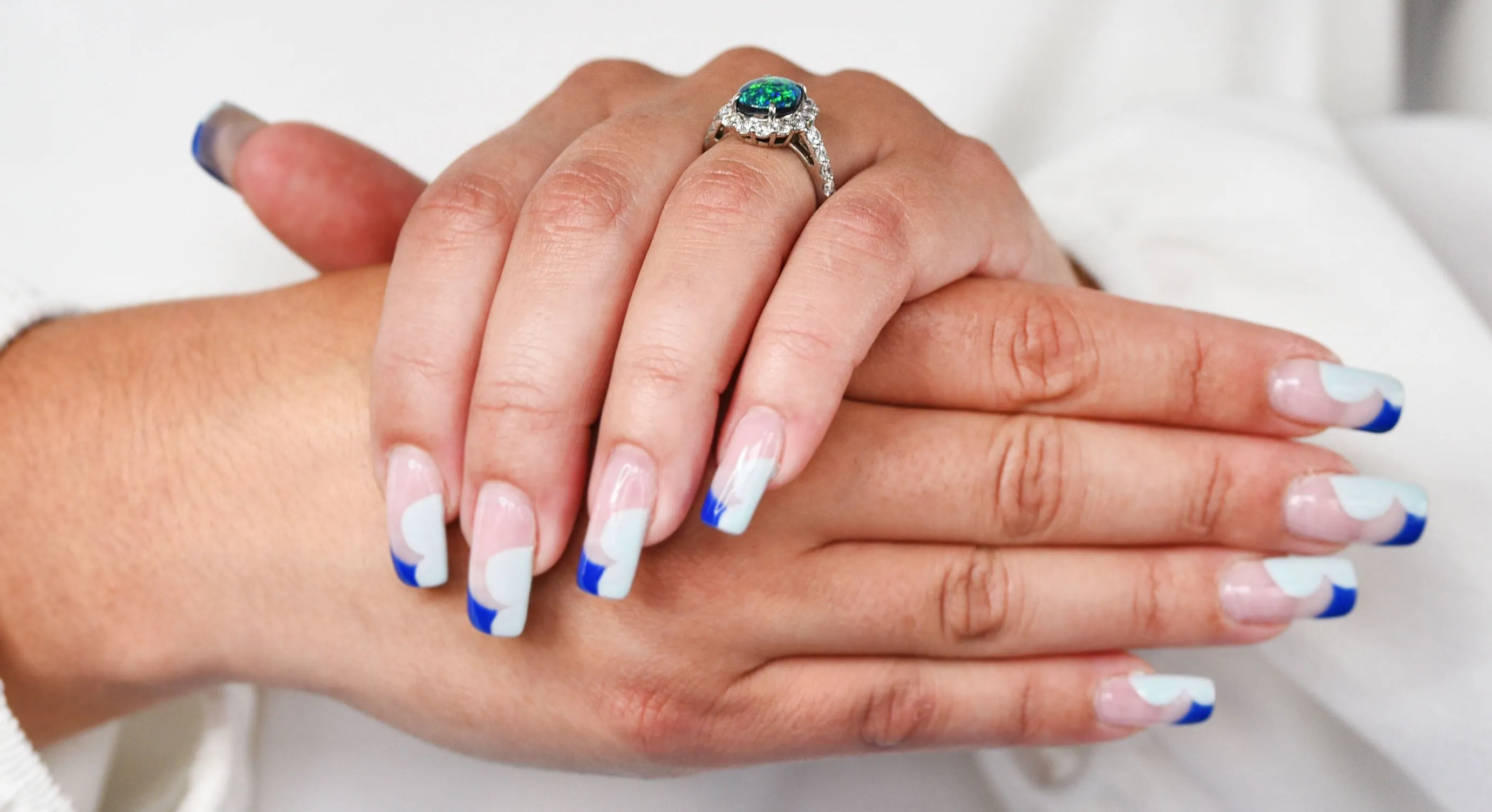 Contemporary Opal Diamond Platinum Cluster Ring