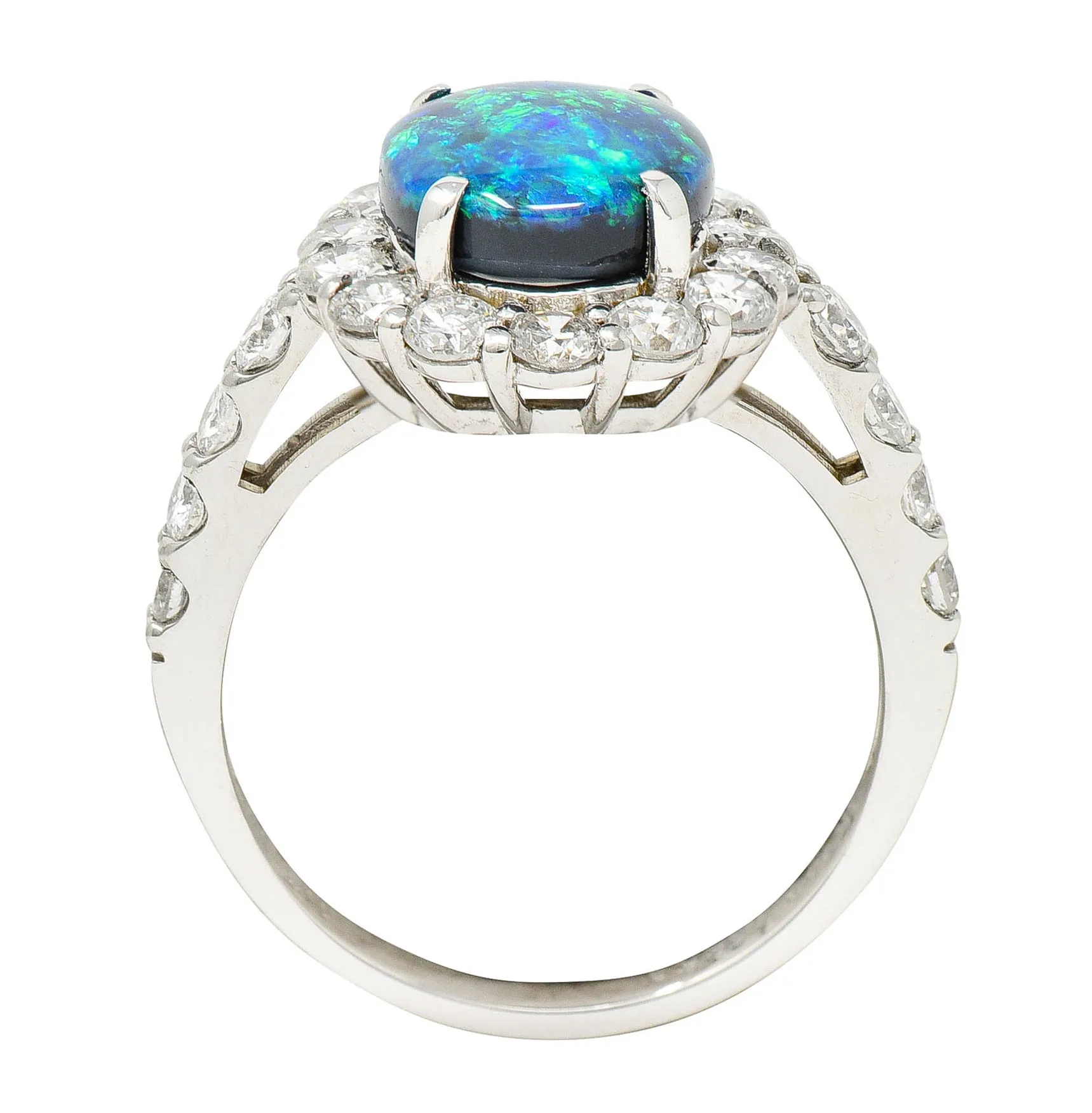 Contemporary Opal Diamond Platinum Cluster Ring