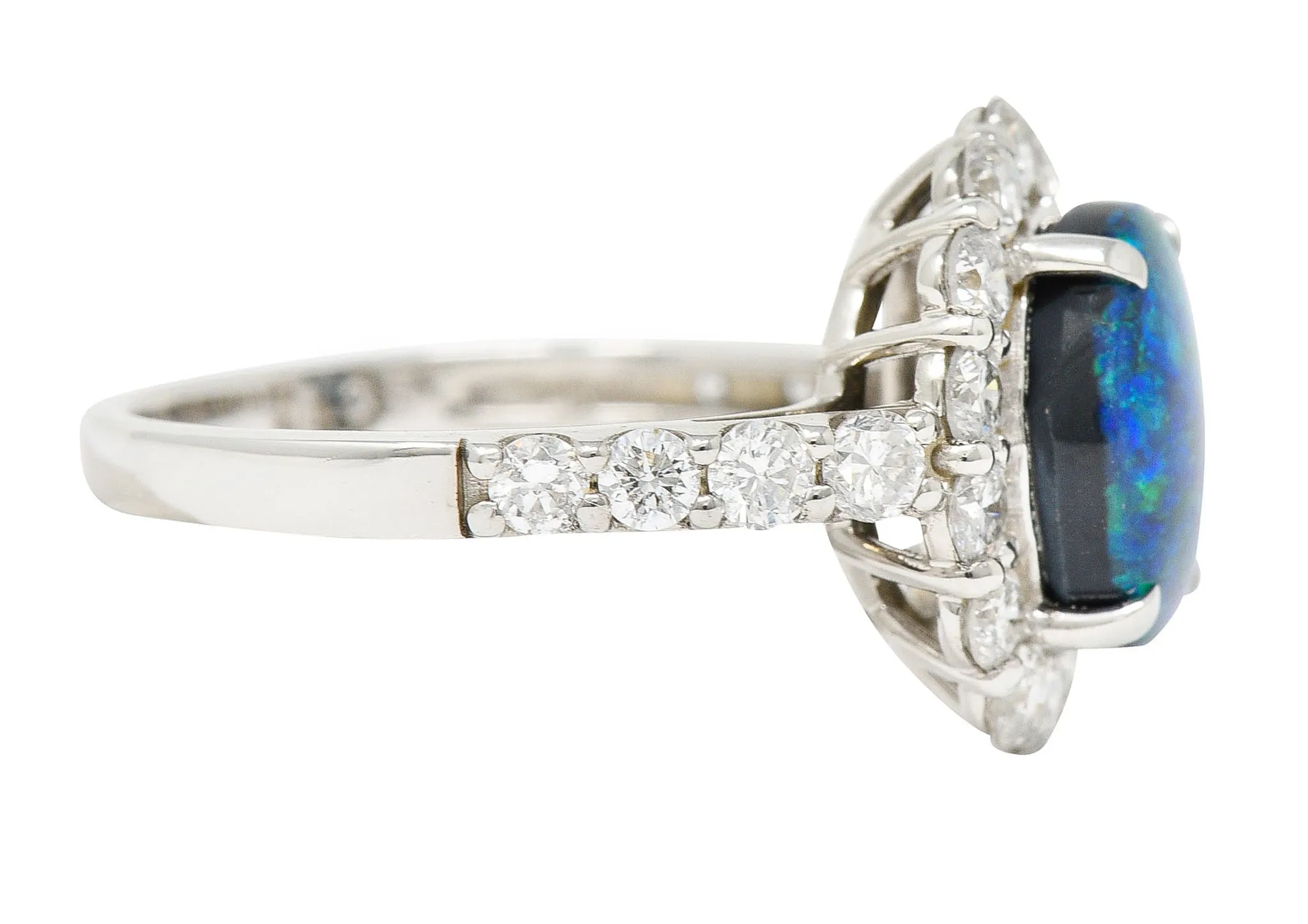 Contemporary Opal Diamond Platinum Cluster Ring