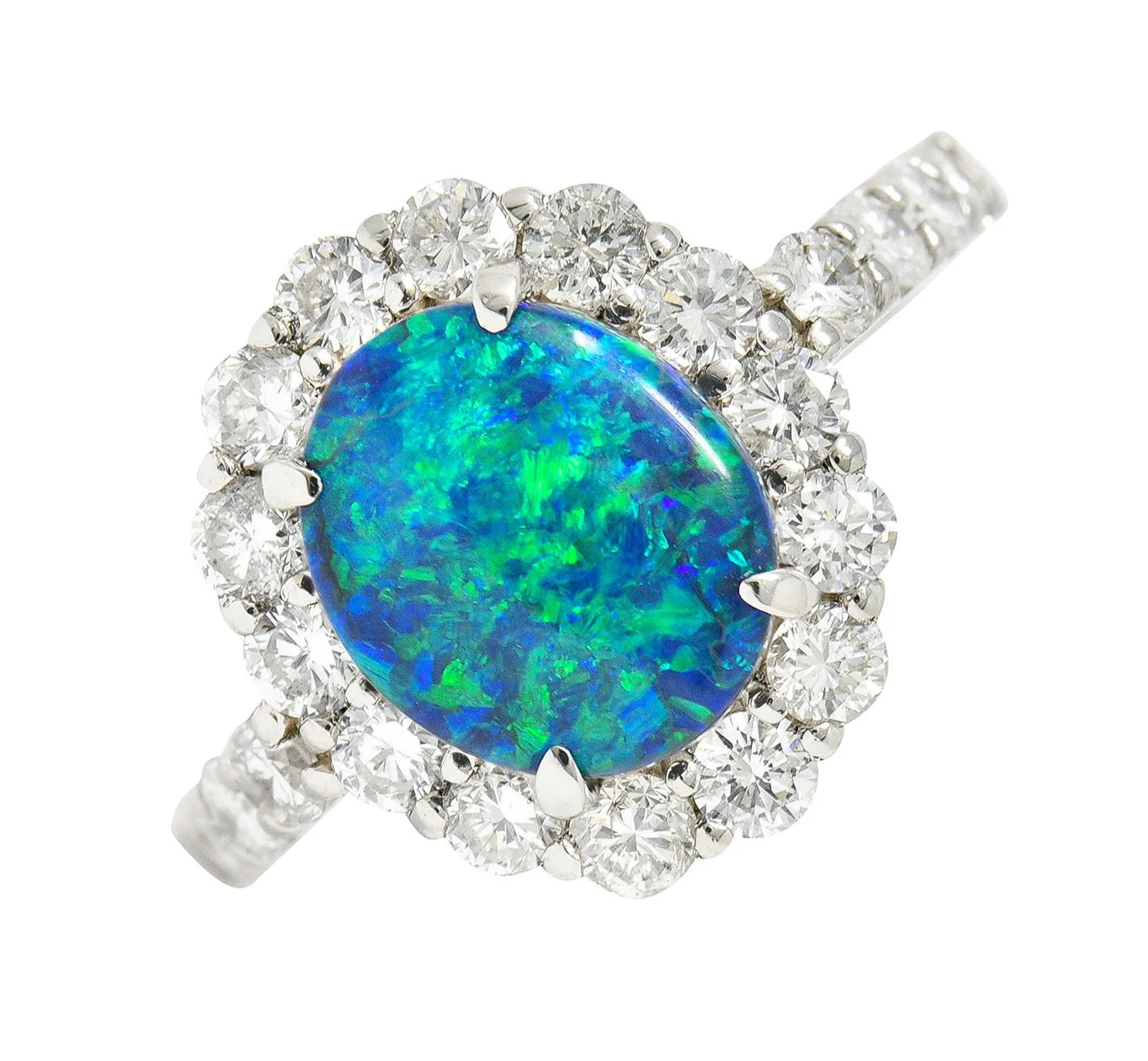 Contemporary Opal Diamond Platinum Cluster Ring