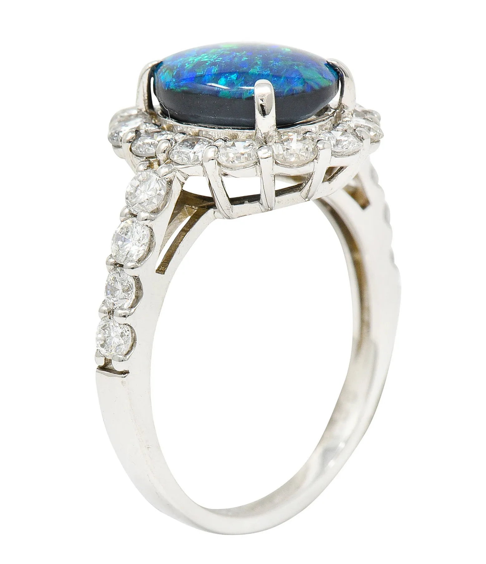 Contemporary Opal Diamond Platinum Cluster Ring