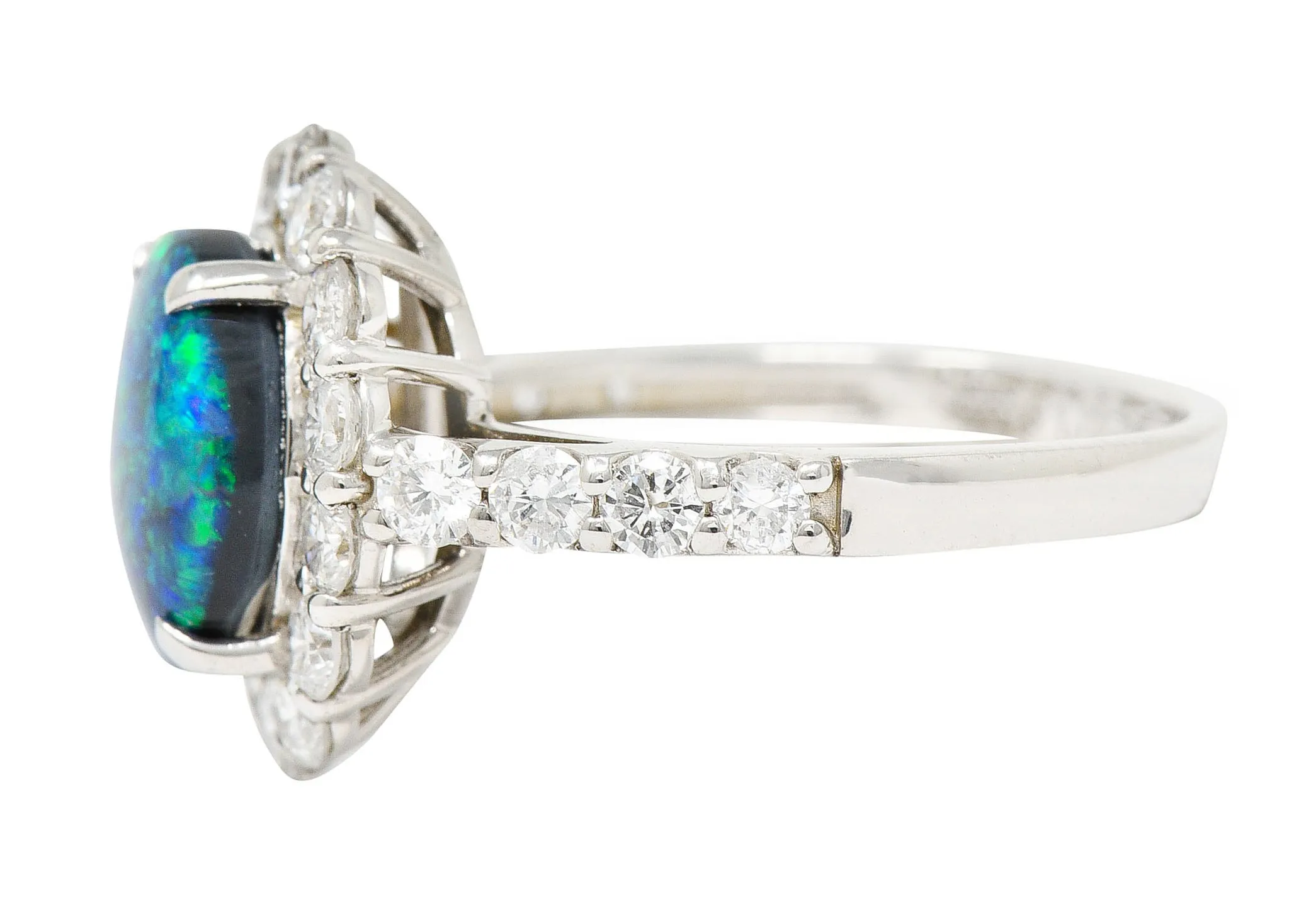 Contemporary Opal Diamond Platinum Cluster Ring