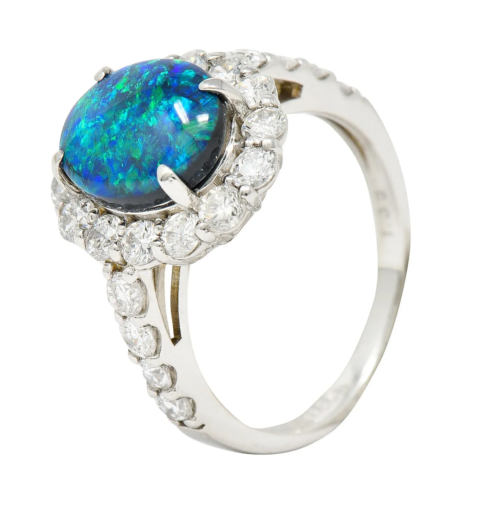 Contemporary Opal Diamond Platinum Cluster Ring