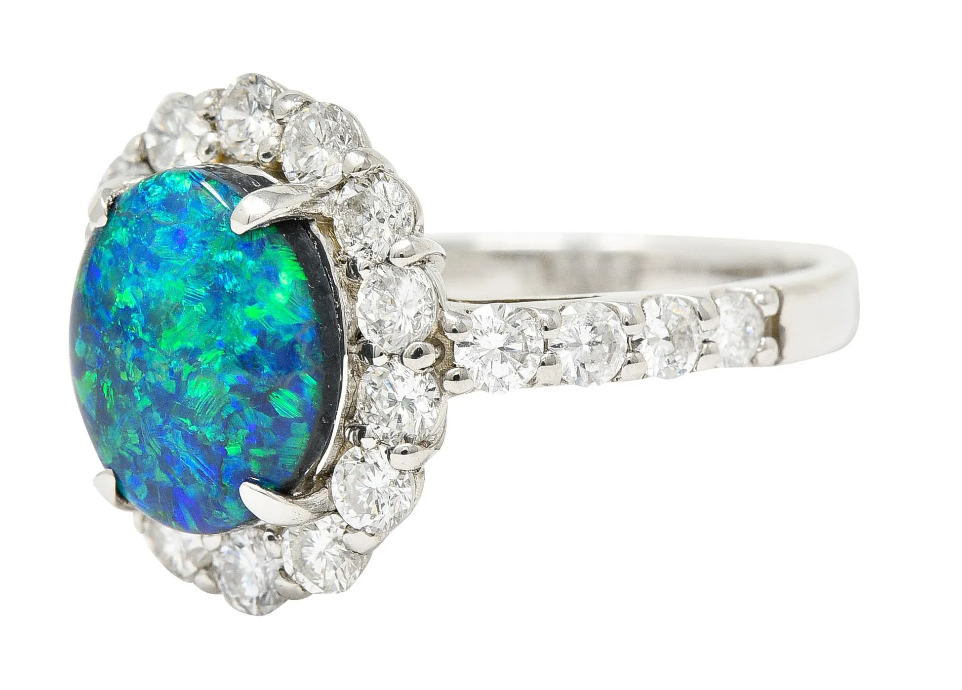 Contemporary Opal Diamond Platinum Cluster Ring