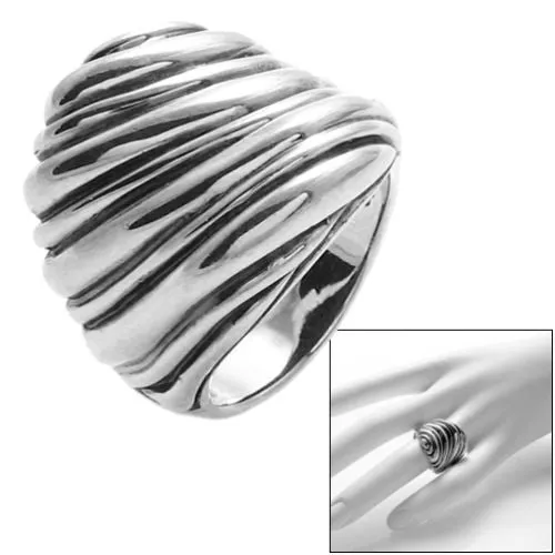 Contemporary Shrimp Ring with Ridged Bands in Sterling Silver.