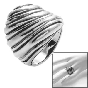Contemporary Shrimp Ring with Ridged Bands in Sterling Silver.
