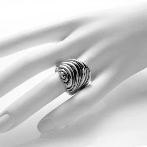 Contemporary Shrimp Ring with Ridged Bands in Sterling Silver.