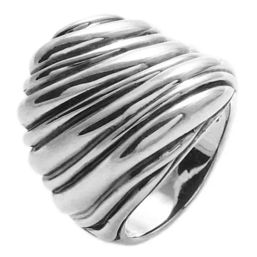 Contemporary Shrimp Ring with Ridged Bands in Sterling Silver.