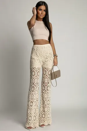 Crocheted Detail Wide-Leg Trousers