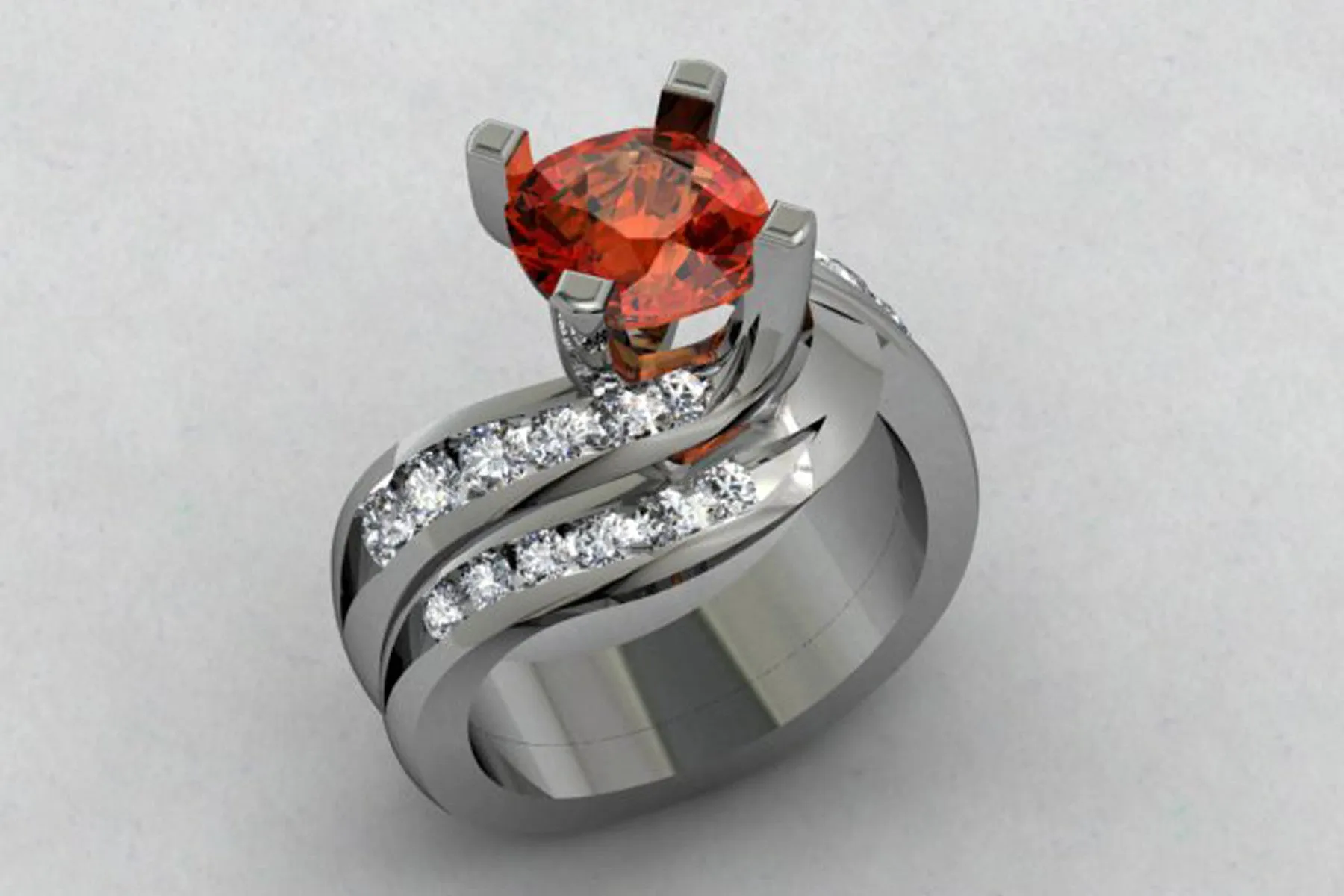 Custom Orange Sapphire Wedding Ring Set