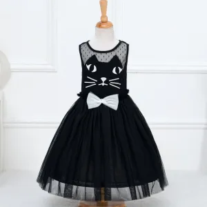Cute Lace Bow Ball Gown Party Dresses Cartoon Cat Girl Sleeveless Dresses Tulle Girl Dress NW