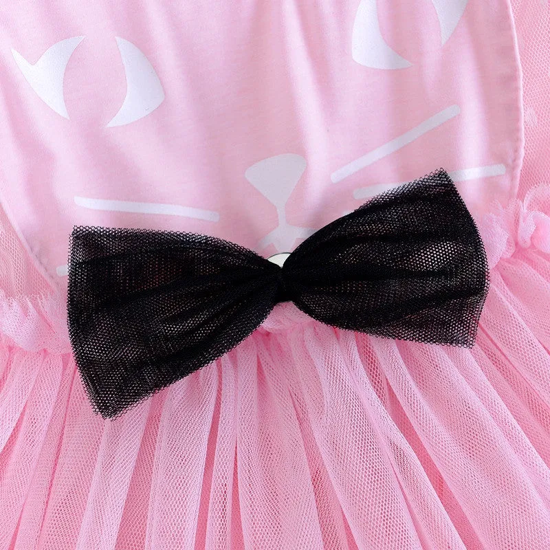 Cute Lace Bow Ball Gown Party Dresses Cartoon Cat Girl Sleeveless Dresses Tulle Girl Dress NW