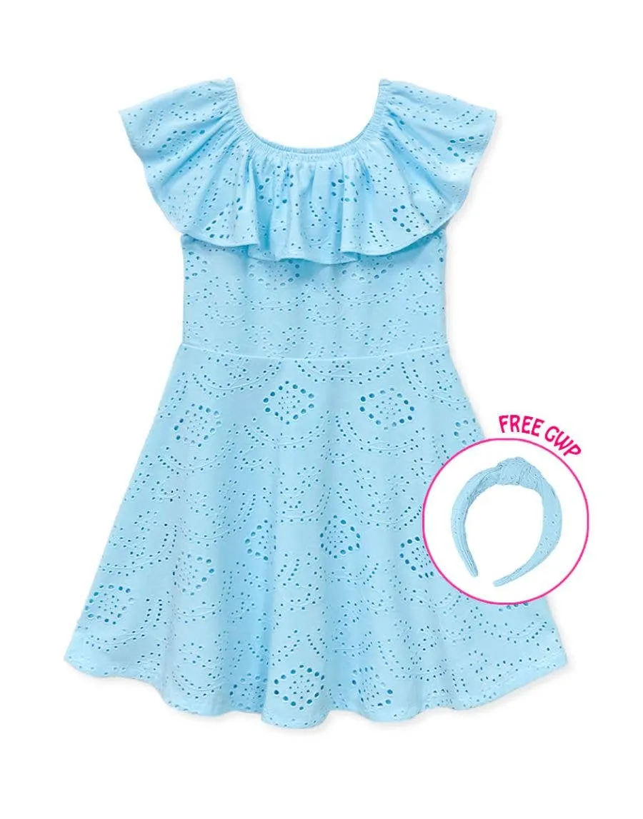Cutie Patootie Girl's Eyelet Dress w/ Top Ruffle