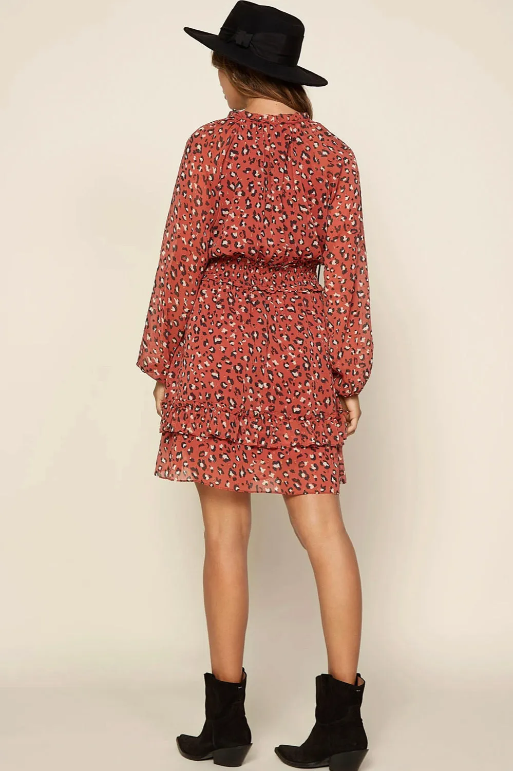 D31 FOIL LEOPARD RUFFLE DRESS