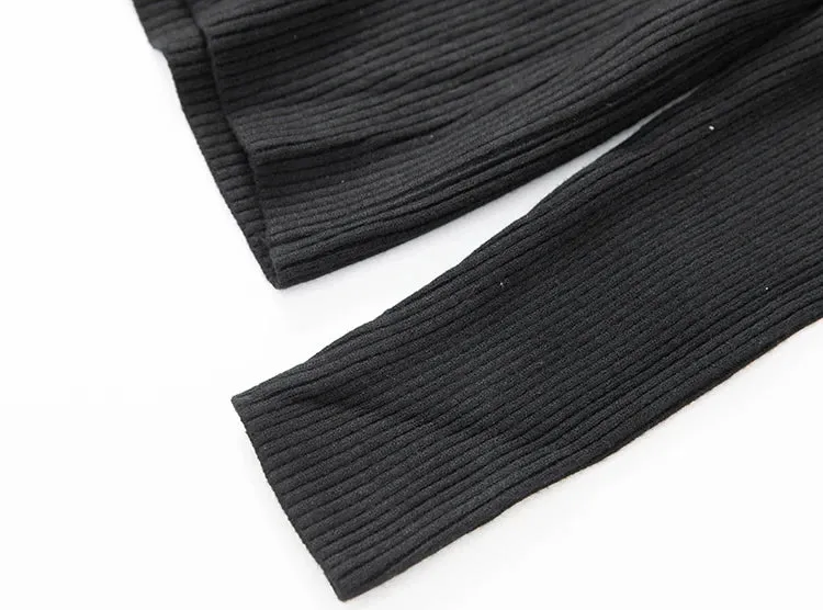 Dani V-Neck Long Sleeve knit Tops   Elastic Waist Mesh Skirt Black Office Lady Two Piece Set