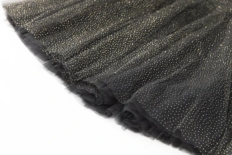 Dani V-Neck Long Sleeve knit Tops   Elastic Waist Mesh Skirt Black Office Lady Two Piece Set